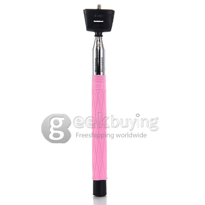 D09 Wireless Bluetooth Selfie Stick Monopod with Mirror for iPhone Galaxy Android - Pink