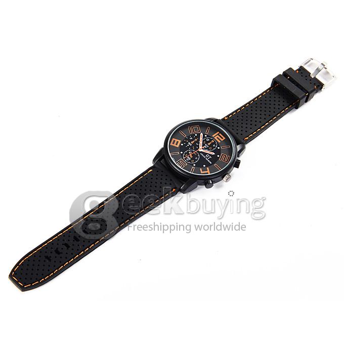 GT Men's Fashion Round Dial PU Band Analog Japanese Quartz Wrist Watch - Orange