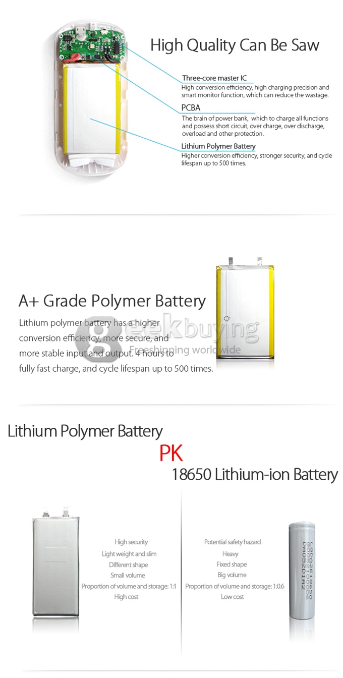 Vorson Shell Dual USB 6000mAh Power Bank External Battery 1.2A for iPhone iPad Smartphone Tablet - Cream Color