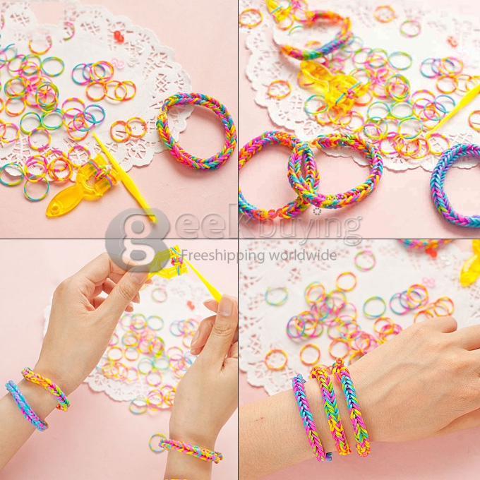 DIY Twist Silicone Bandz Rubber Bands Bracelets for Kids with 600pcs Bands and 24 S-clips Bright Blue