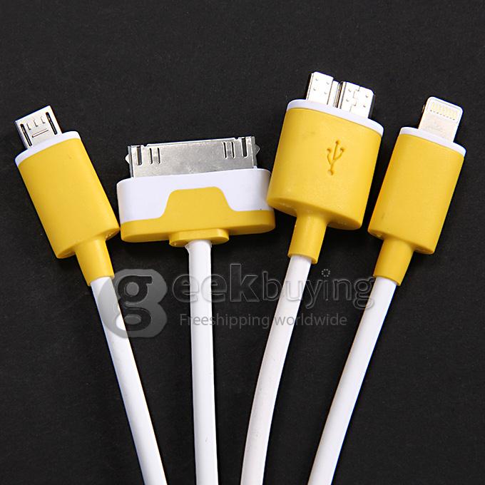 4 in 1 USB / 8 Pin / 32 Pin Data Charging Cable for Apple iPhone 4 4S 6 Plus 5S 5 iPad 2 3 Samsung S5 Note 3 2 - Yellow