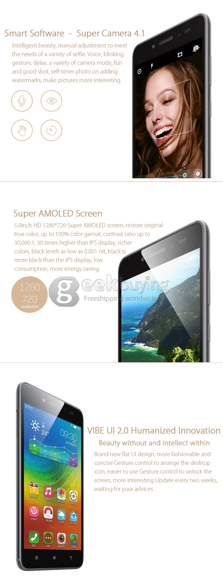 Lenovo S90 5.0inch Qualcomm MSM8916 Quad-core 1.2GHz Smartphone 1GB+16GB Metal Fuselage IPS HD 13.0MP 8.0MP - Pink