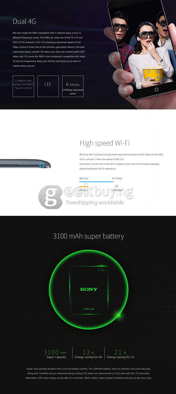 MEIZU MX4 1920 x 1152 4G MTK6595 Octa Core 5.36 Inch Smartphone 2GB RAM 32GB ROM 20.70MP Flyme 4.0/Android 4.4 FHD+ Corning Gorilla Glass 3 - Gray