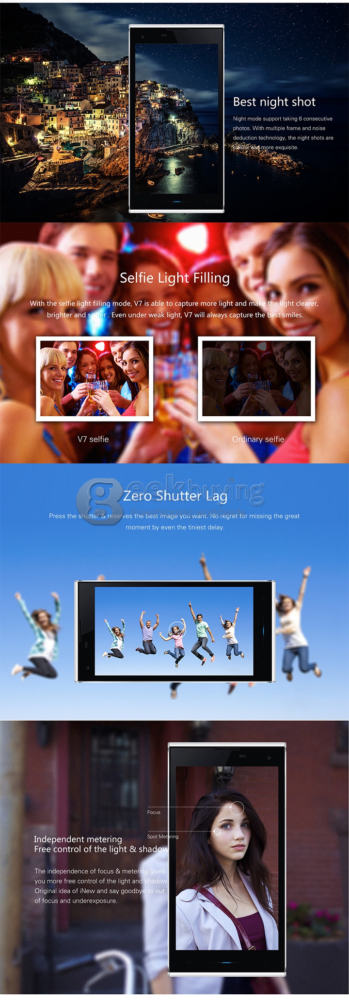 INEW V7 MTK6582 Quad Core 1.3GHz 5.0 Inch Smartphone Android 4.4 OS 2GB RAM 16GB ROM 16.0MP 3G/GPS - White