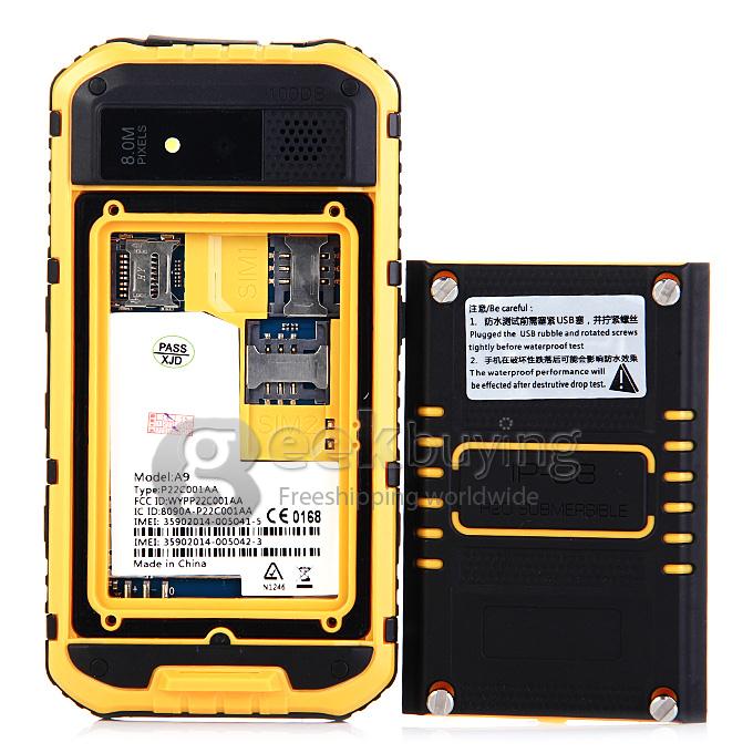 A9 IP68 Android Smartphone Waterproof MTK6582 Quad Core 1.3GHz 4.3