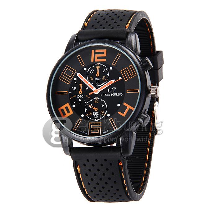 GT Men's Fashion Round Dial PU Band Analog Japanese Quartz Wrist Watch - Orange