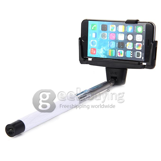 D09 Wireless Bluetooth Selfie Stick Monopod with Mirror for iPhone Galaxy Android - White