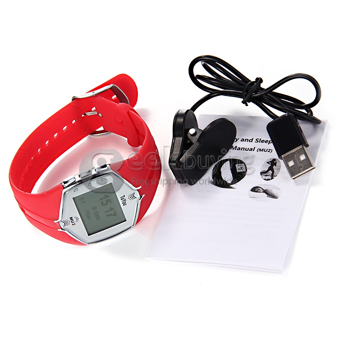 MU2 Unisex Bluetooth Smart Silicone Band Wrist Watch Activity Health Sleep Monitor Mate for Android iOS Mobile - Red