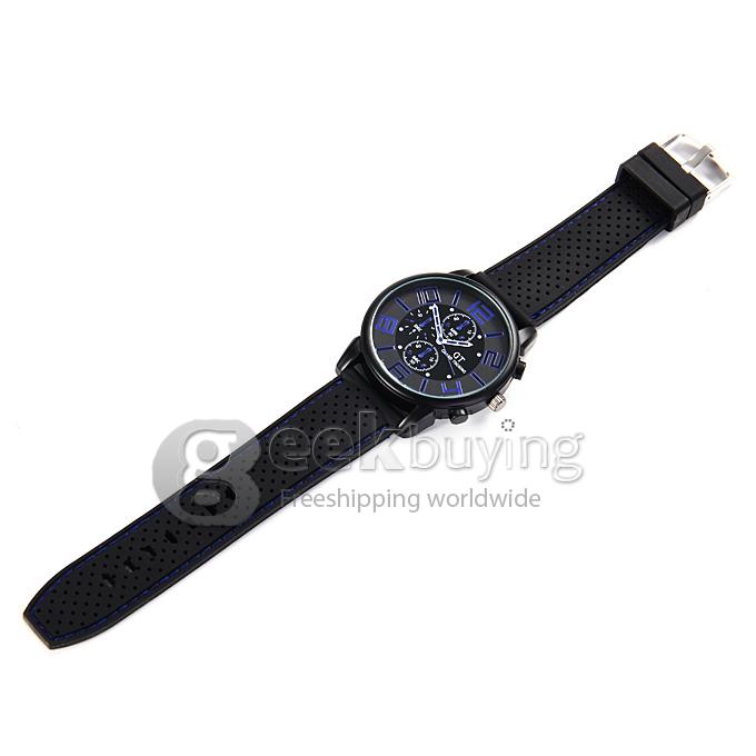 GT Men's Fashion Round Dial PU Band Analog Japanese Quartz Wrist Watch - Dark Blue