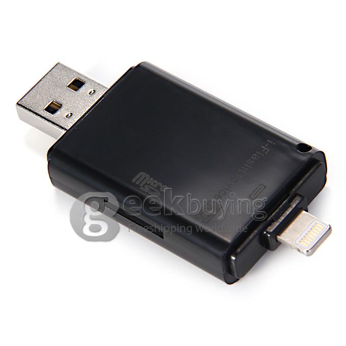 USB i-Flash Device TF SD Card Reader with 8-pin Port for iPhone 5 5S 5C 6 6 plus iOS - Black