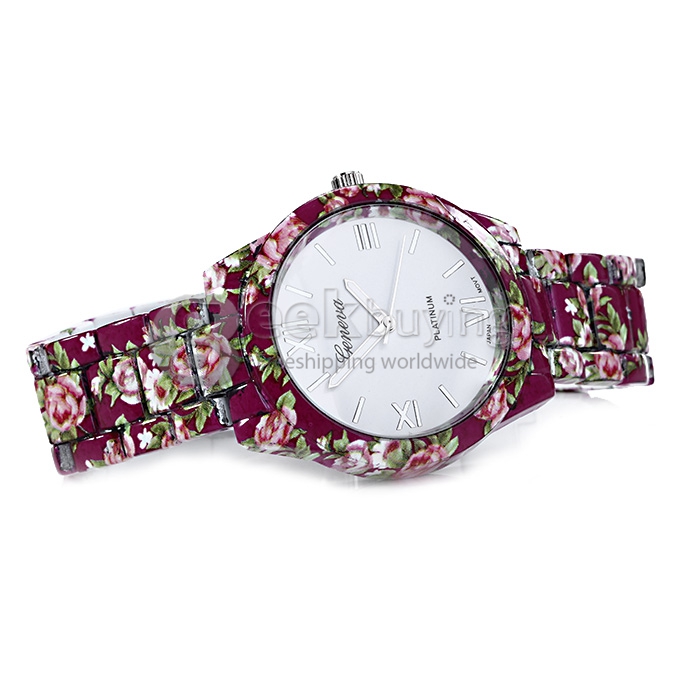 GENEVA Fashion Ceramic Analog Japanese Movement Quartz Wrist Watch for Woman - Purple