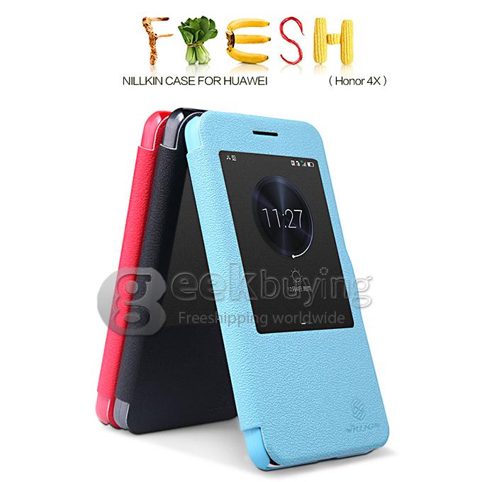 Nillkin Fresh Series Polycarbonate Flip Stand Cover Leather Case for HUAWEI Honor 4X - Blue