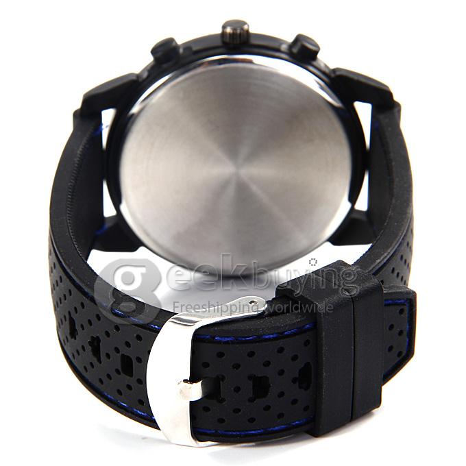 GT Men's Fashion Round Dial PU Band Analog Japanese Quartz Wrist Watch - Dark Blue
