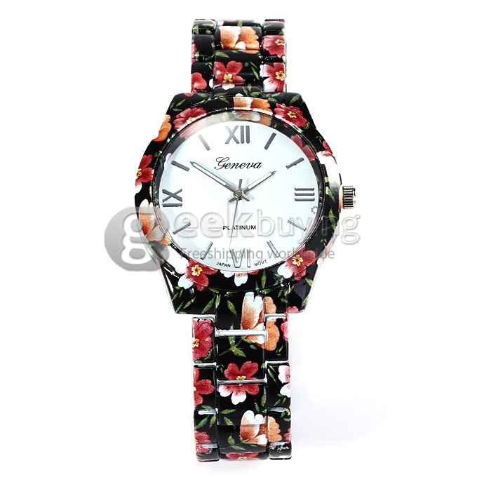 GENEVA Fashion Ceramic Analog Japanese Movement Quartz Wrist Watch for Woman - Red