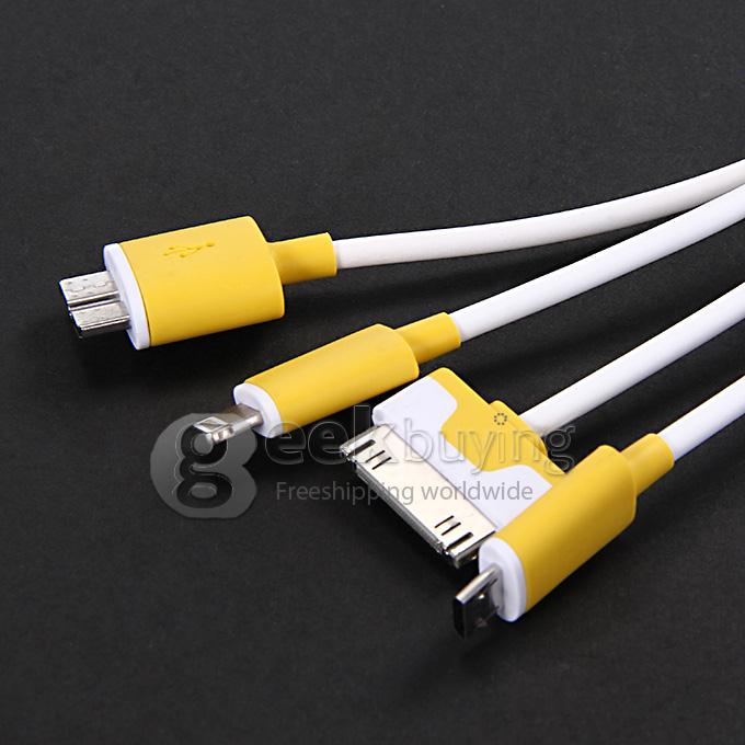 4 in 1 USB / 8 Pin / 32 Pin Data Charging Cable for Apple iPhone 4 4S 6 Plus 5S 5 iPad 2 3 Samsung S5 Note 3 2 - Yellow