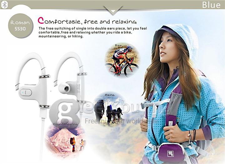ROMAN S530 Wireless Bluetooth Headphone 4.0 Sports Sweatproof Earbuds Headset Headphone for iPhone6 Samsung - White