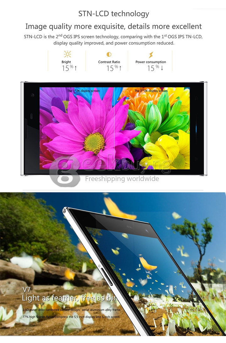 INEW V7 MTK6582 Quad Core 1.3GHz 5.0 Inch Smartphone Android 4.4 OS 2GB RAM 16GB ROM 16.0MP 3G/GPS - White