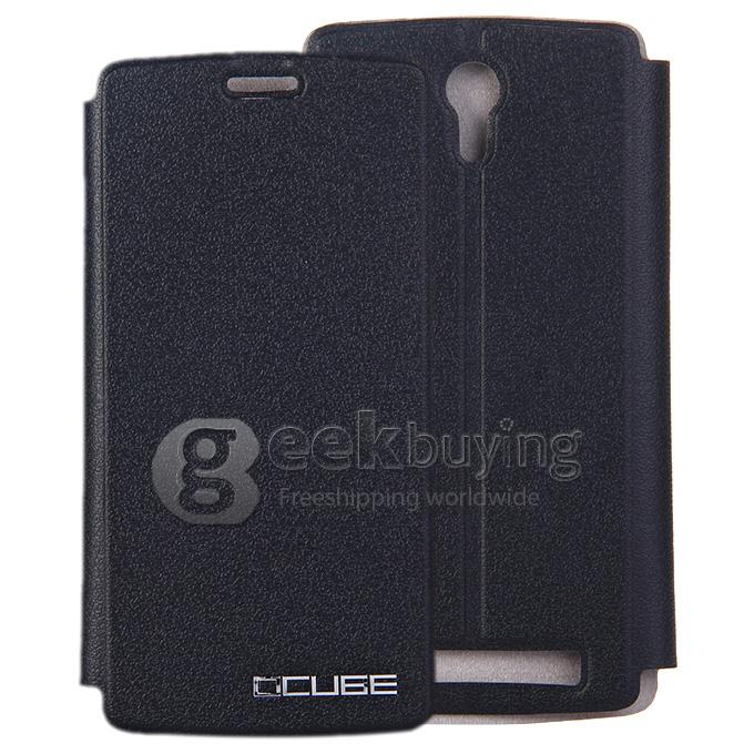 Protective Hard Cover Flip Stand Leather Case for THL T4000 - Black