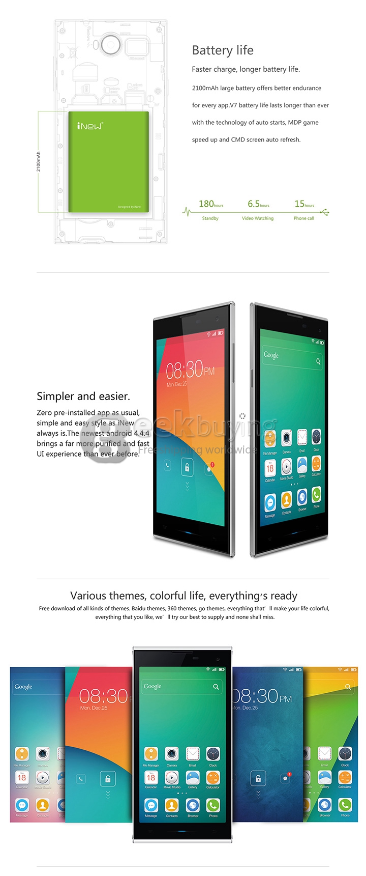 INEW V7 MTK6582 Quad Core 1.3GHz 5.0 Inch Smartphone Android 4.4 OS 2GB RAM 16GB ROM 16.0MP 3G/GPS - White