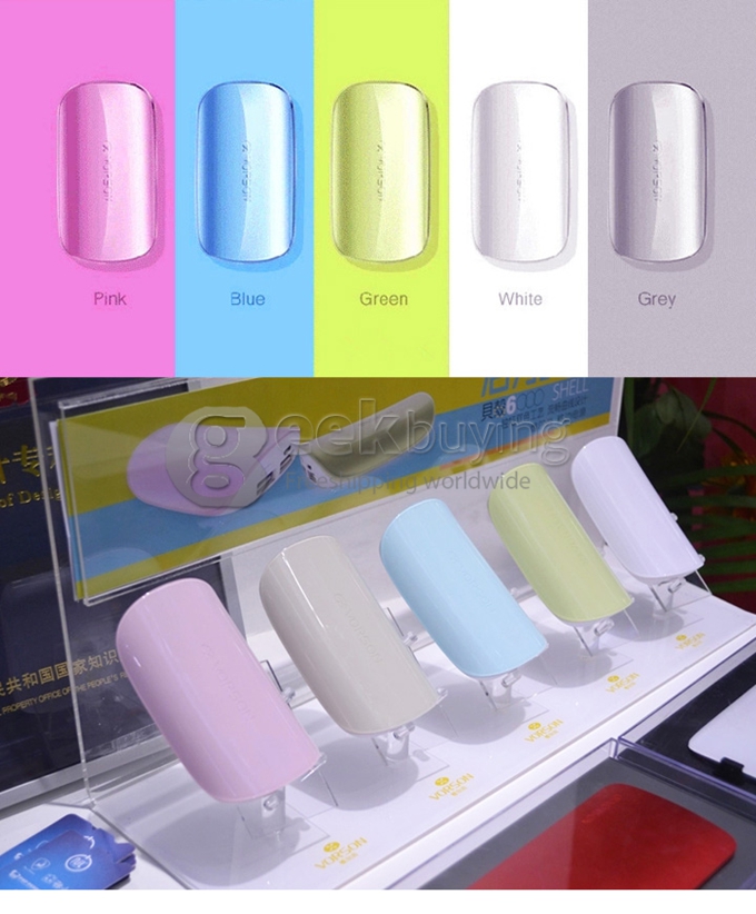Vorson Shell Dual USB 6000mAh Power Bank External Battery 1.2A for iPhone iPad Smartphone Tablet - Cream Color