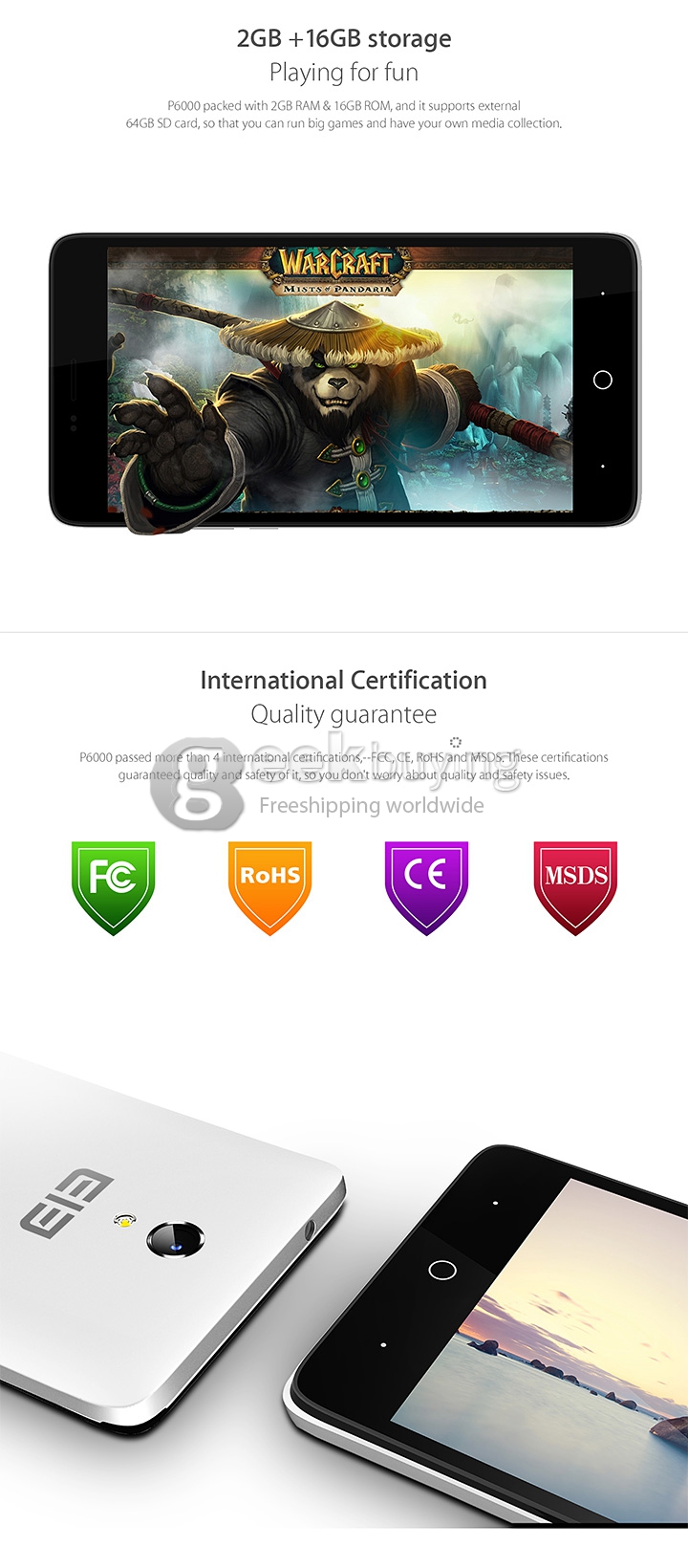 Elephone P6000 4G Android 5.0 2GB 16GB MTK6732 Quad Core 1.5GHz 5.0 Inch Smartphone 13.0MP IPS HD - Black