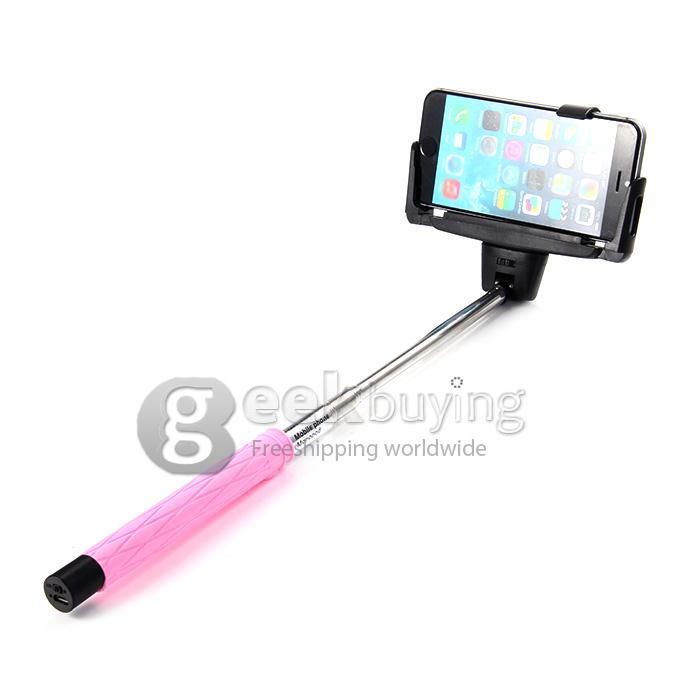D09 Wireless Bluetooth Selfie Stick Monopod with Mirror for iPhone Galaxy Android - Pink