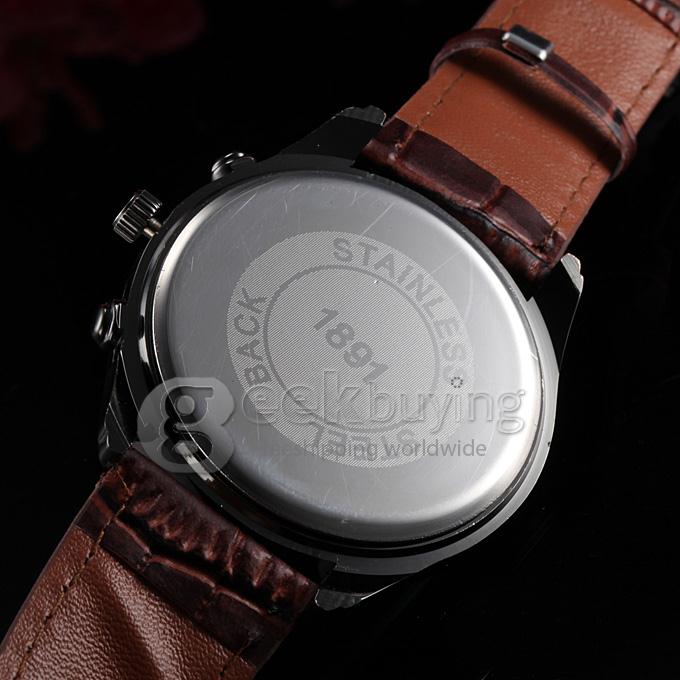 GOGO 1891 Men's Fashion Black Dial Brown Crocodile Leather Band Analog Quartz Watch