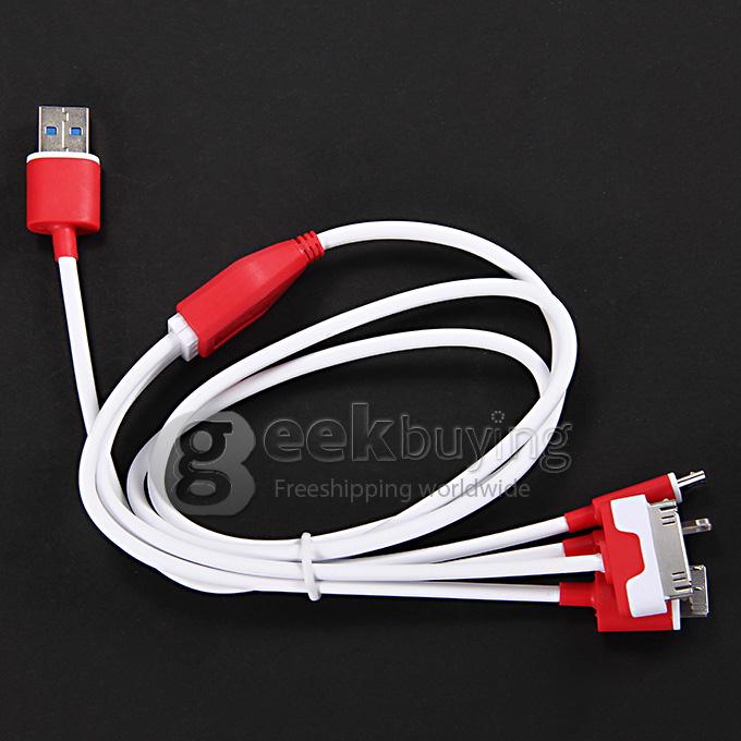 4 in 1 USB / 8 Pin / 32 Pin Data Charging Cable for Apple iPhone 4 4S 6 Plus 5S 5 iPad 2 3 Samsung S5 Note 3 2 - Red