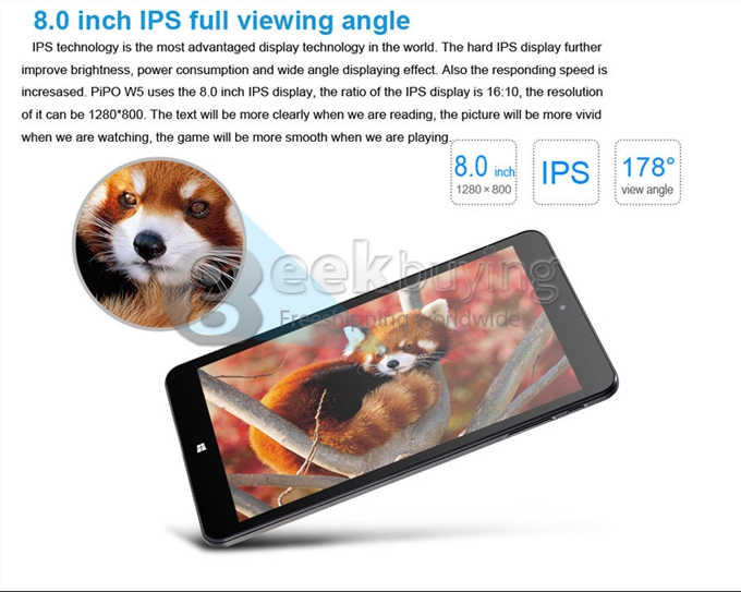 PIPO W5 Intel Z3735G Quad Core 8 Inch Tablet PC Windows 8.1 1280*800 IPS 2GB/32GB Bluetooth - Black