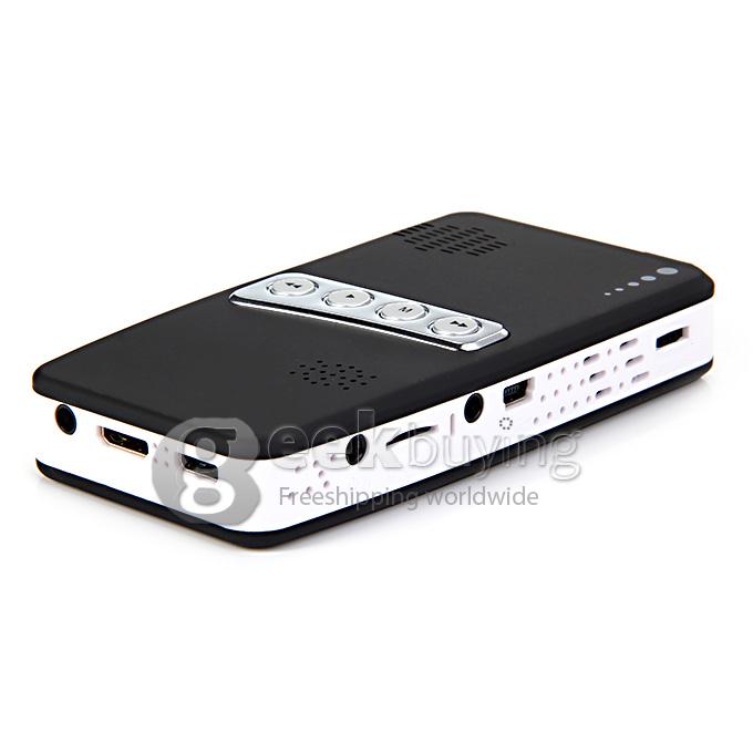 Mini MP-60A 100 Lumens DLP LED Projector 854 * 480 800:1 Built-in 2600mAh Battery with HDMI/AV/VGA/TF - Black(US Plug)