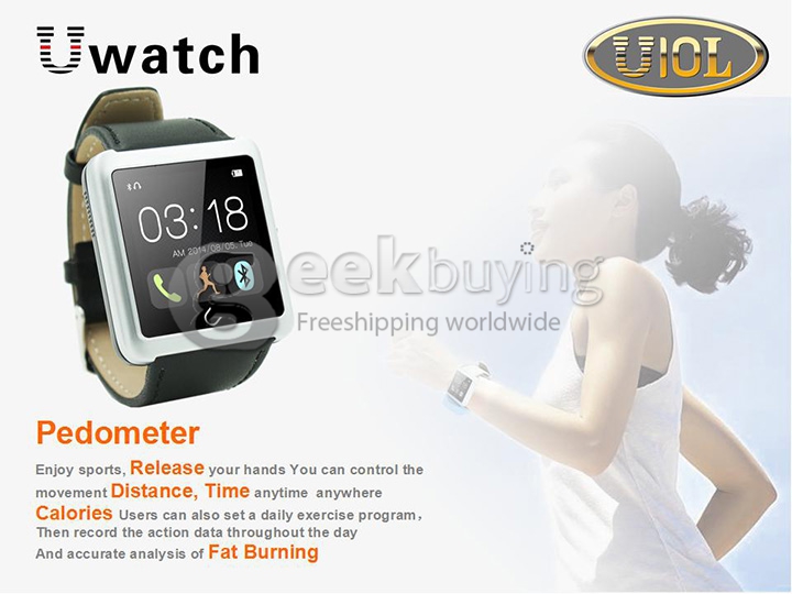 U10L U Watch Normal Waterproof Anti-lost Bluetooth Smart Dial Bracelet Watch for iPhone Samsung Android Phone - Silver