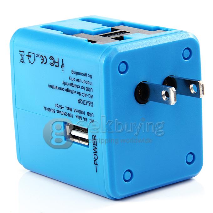 Universal Global Travel AC UK / EU / US / AU Plug Power Adapter Conversion Socket General with USB Port - Blue