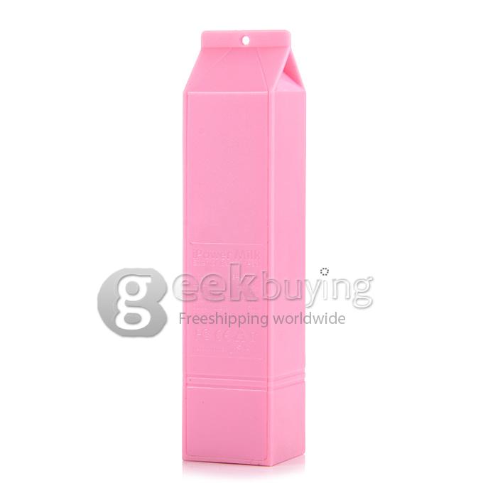 Portable Milk Box Style 2600mAh External Power Bank Battery Charger for Smartphone - Pink