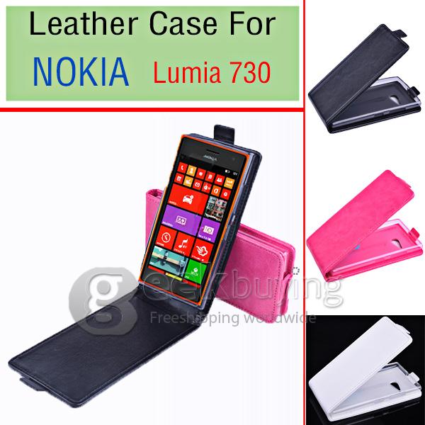 Protective Hard Cover Flip Stand Leather Case for Nokia Lumia 730 - Rose