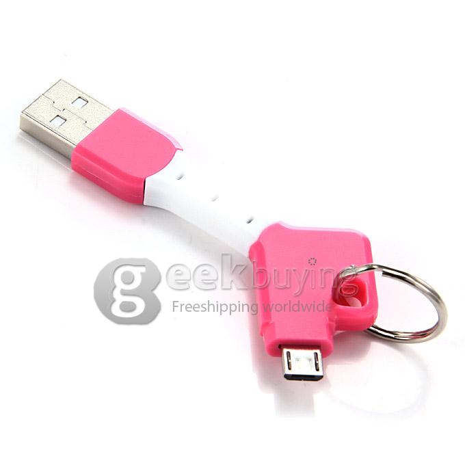 V8 Micro USB Cable Key Chain Style Scalable Micro USB Cable for Samsung Galaxy S3 S4 S5 Note 2/3 - Pink