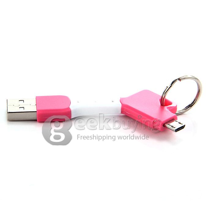 V8 Micro USB Cable Key Chain Style Scalable Micro USB Cable for Samsung Galaxy S3 S4 S5 Note 2/3 - Pink