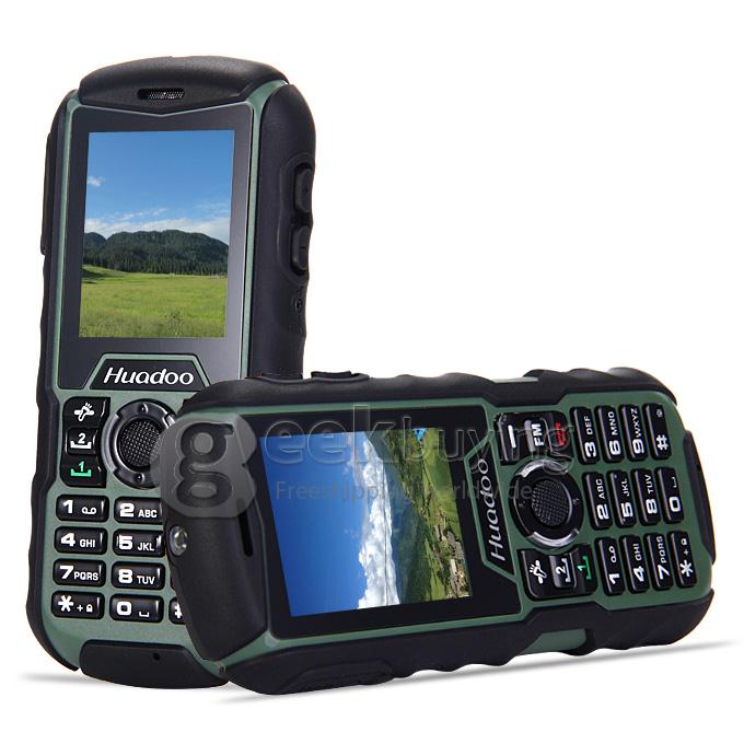 HUADOO H1 IP68 Waterproof Phone Dustproof Shockproof Flashlight FM Dual SIM Cards GSM Cell Phone - Green