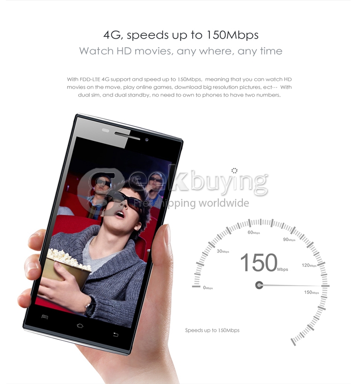 DOOGEE F1 TURBO Mini 4.5 Inch Android 4.4 Phone MTK6732 Quad Core 1.5GHz 8.0MP 1GB 8GB FDD-LTE 4G Smartphone - Dark blue
