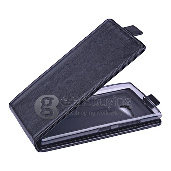 Protective Hard Cover Flip Stand Leather Case for Nokia Lumia 730 - Black