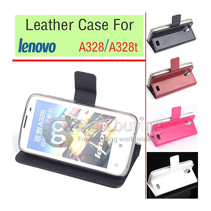 Protective Hard Cover Flip Stand Leather Case for Lenovo A328 -Black