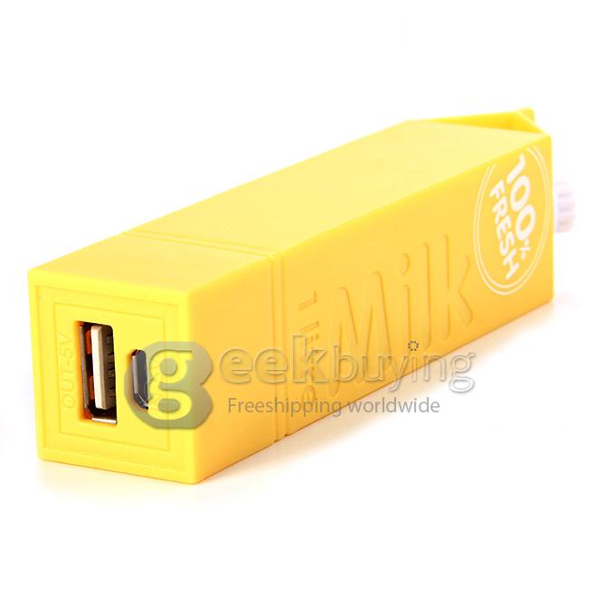 Portable Milk Box Style 2600mAh External Power Bank Battery Charger for Smartphone - Yellow