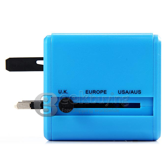 Universal Global Travel AC UK / EU / US / AU Plug Power Adapter Conversion Socket General with USB Port - Blue