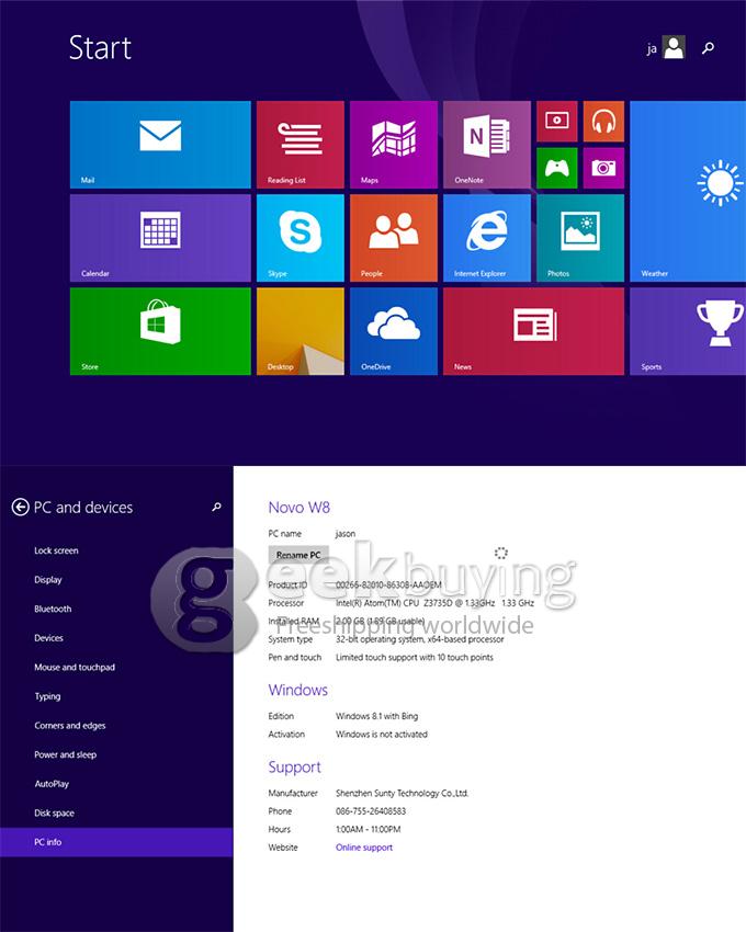 Ainol Novo W8 8 Inch Windows 8.1 OS Tablet PC 1280*800 Quad Core 2GB/32GB GPS IPS Capacitive Screen - Black