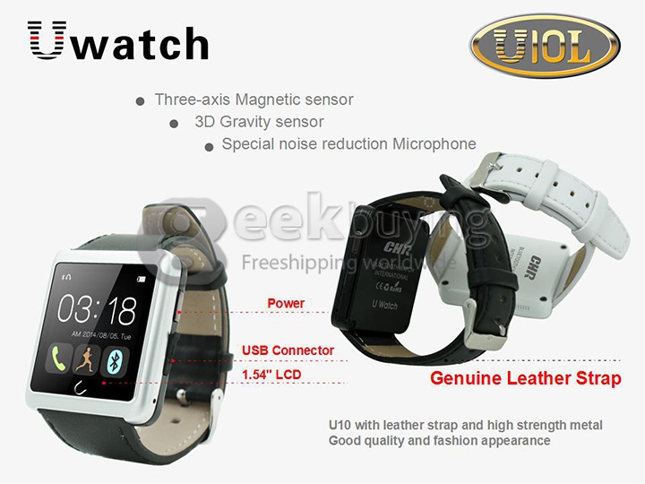 U10L U Watch Normal Waterproof Anti-lost Bluetooth Smart Dial Bracelet Watch for iPhone Samsung Android Phone - Silver