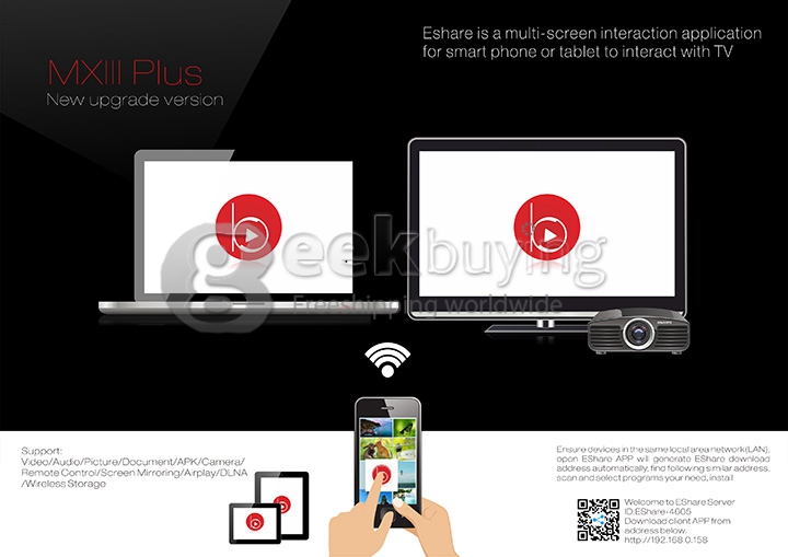 Beelink MXIII PLUS Android Media Player Amlogic S812 2G RAM 8G ROM 2.4G/5.0G 802.11AC WIFI Bluetooth XBMC KODI DLNA - Black