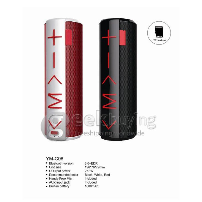 YM-C06 Portable Wireless Mini Bluetooth Speaker with 1800mah Battery Support Mic TF Card - Red