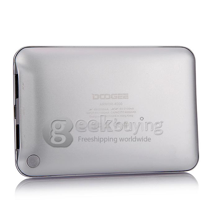 DOOGEE ARMOR-4000 4000mAh Universal Li-Polymer Dual USB Power Bank for IPHONE / Samsung Smartphone - Silver