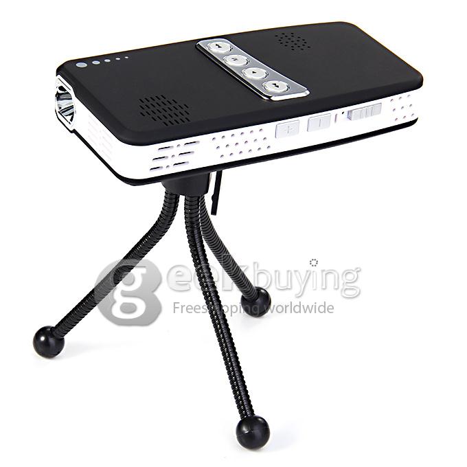 Mini MP-60A 100 Lumens DLP LED Projector 854 * 480 800:1 Built-in 2600mAh Battery with HDMI/AV/VGA/TF - Black(US Plug)