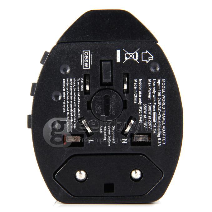 Universal Global Travel AC UK / EU / US / AU Plug Power Adapter Dual USB Conversion Socket - Black