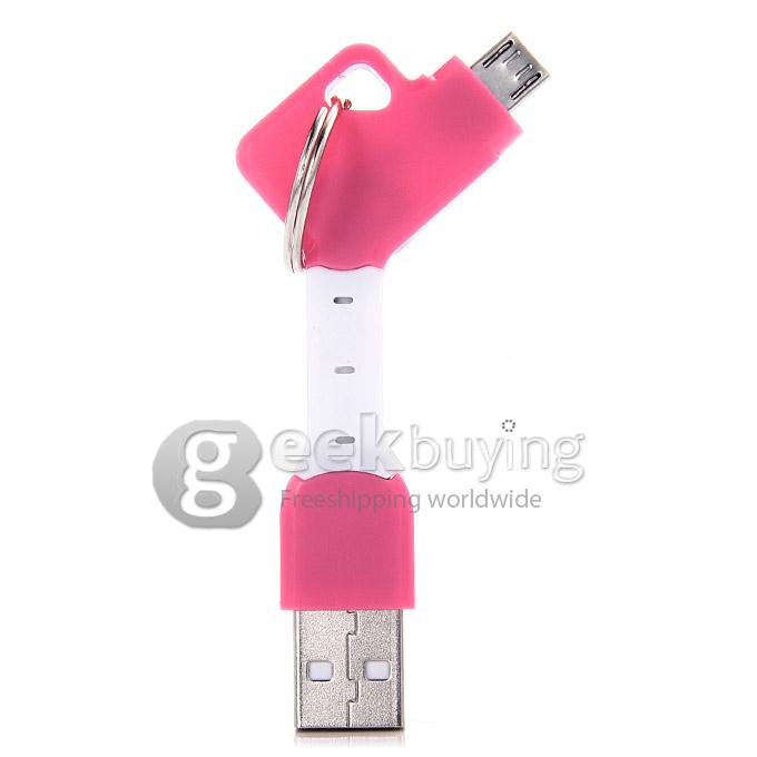 V8 Micro USB Cable Key Chain Style Scalable Micro USB Cable for Samsung Galaxy S3 S4 S5 Note 2/3 - Pink